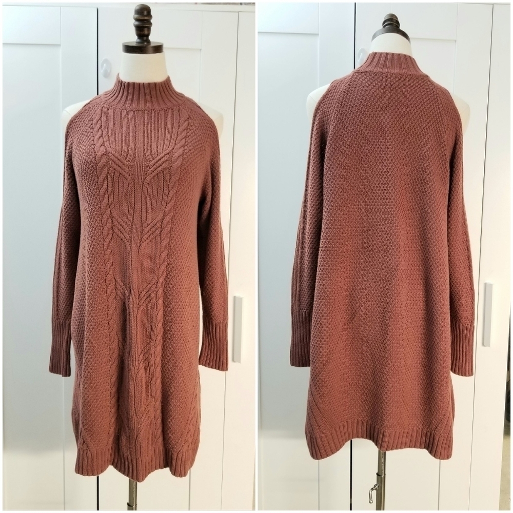Express Coral High neck cold shoulder Sleeve Sweater Dress, Large